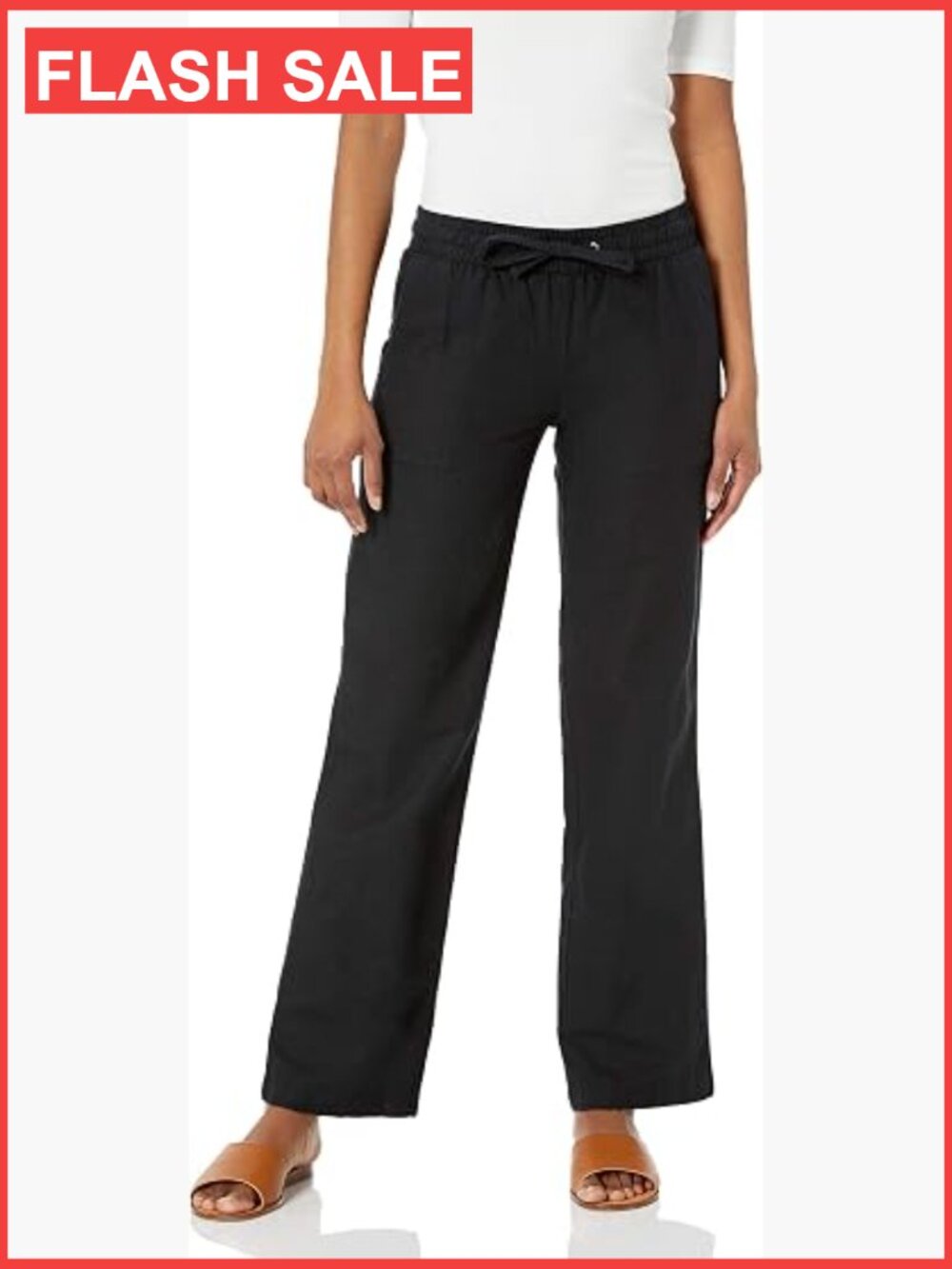 Womens Linen Blend Wide Leg Pants Drawstring Relaxed Fit Summer Palazzo